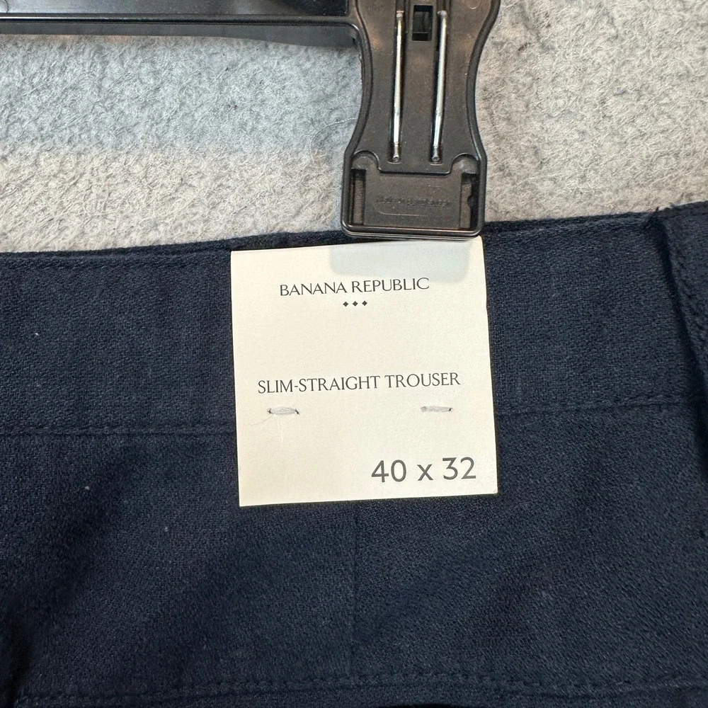 NEW Banana Republic Mens 40X32 Linen Blend Navy Blue Slim-Straight Trouser Dress